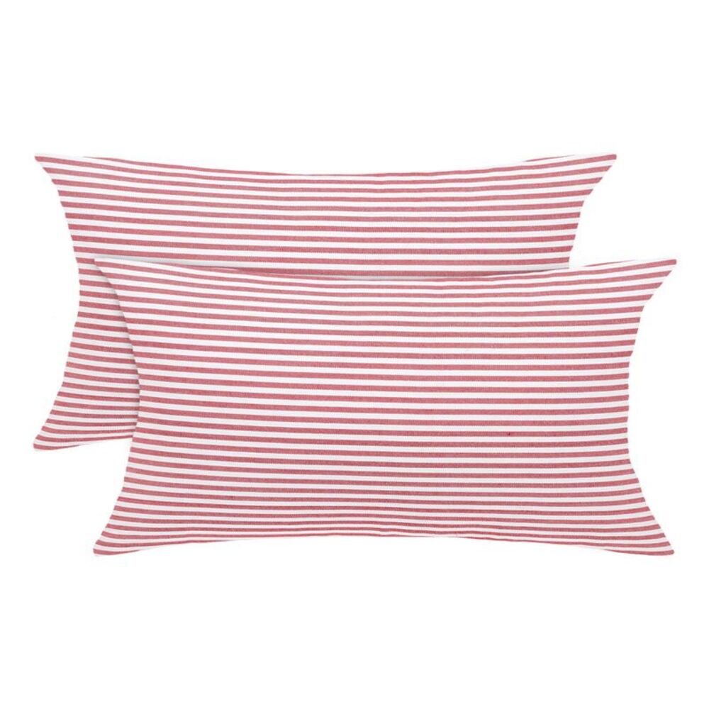 2pcs Striped Lumbar Throw Pillow Cover Decorative Cushion Covers Red and White